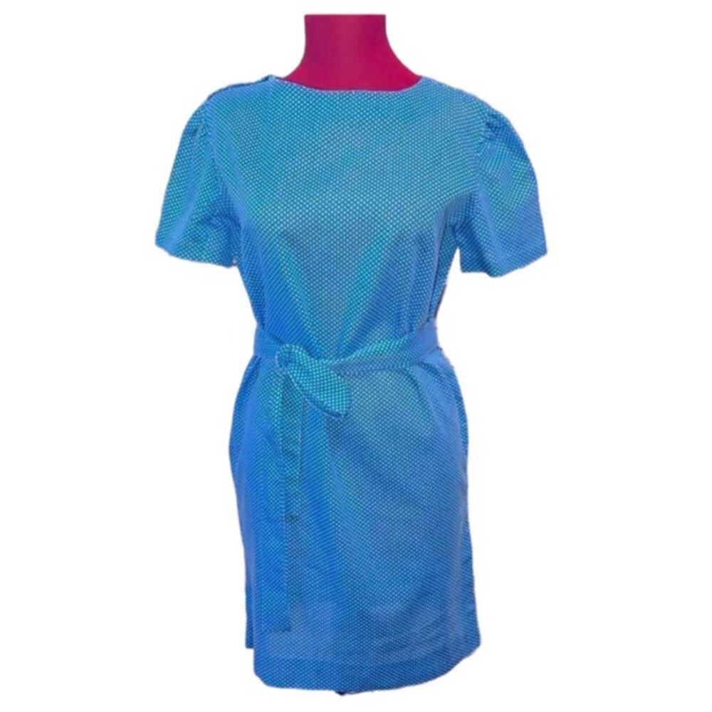 Vintage 60s GoGo Girl blue White ditzy polka dots mini dress Small Rockabilly